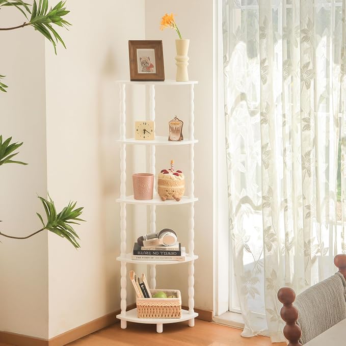 MaxSmeo Corner Bookshelf, 5-Tier Corner Shelf Stand, Modern Corner Plant Shelves - Image 2
