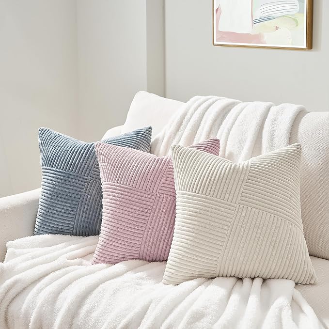 Topfinel 22x22 inches Dustyblue Euro Pillow Shams Set of 2 Corduroy Decorative - Image 5