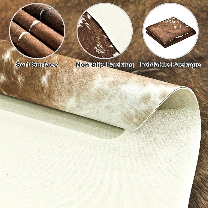 Easycozy Faux Cowhide Cow Print Rug: 4.6 x 5.2 Western Decor Faux Cowhide - Image 3