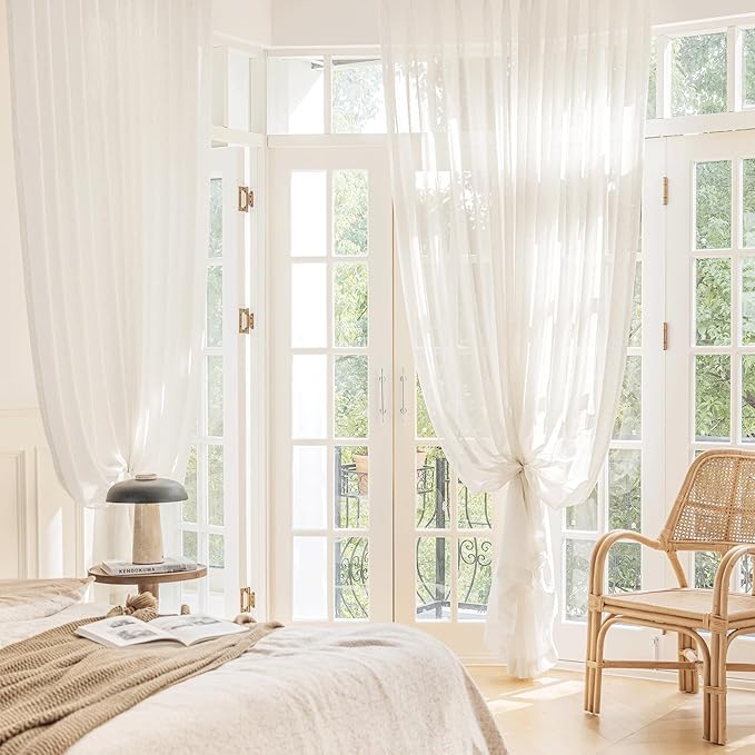 FMFUNCTEX Linen Sheer Curtains for Living Room, Natural Flax Blend Window - Image 6