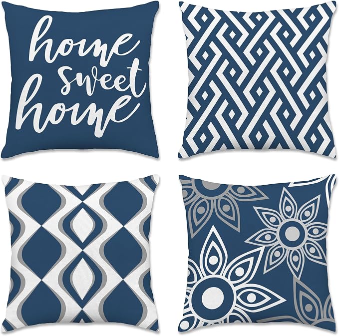 Hexagram Navyblue Geometric Pillow Covers 18x18 Set of 4, Decorative Outdoor by Hexagram