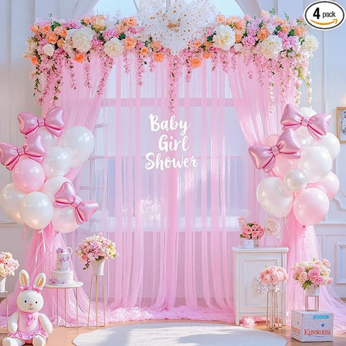 20ft x 12ft Pink Tulle Backdrop Curtain by Suppromo