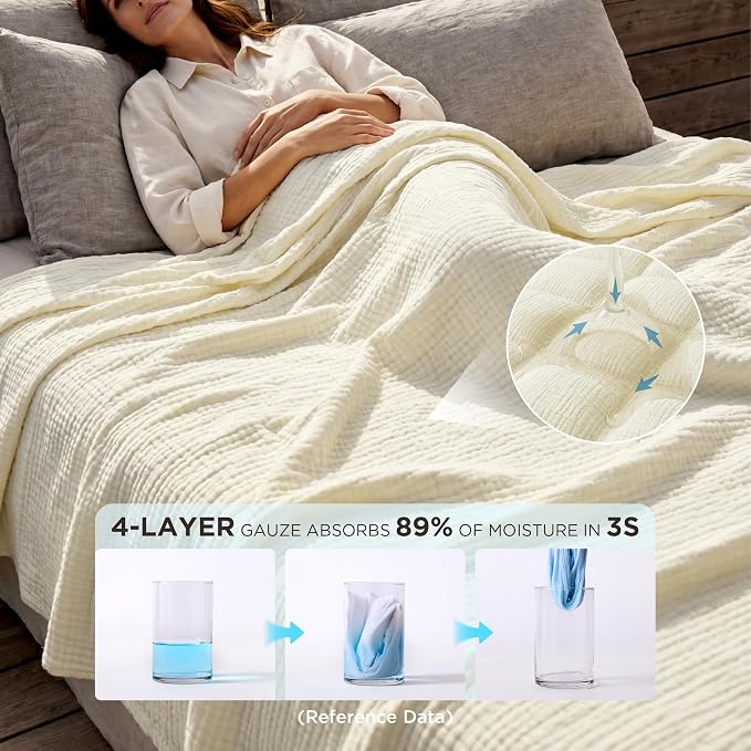Bedsure 100% Cotton Muslin Blanket Queen Size - Image 3