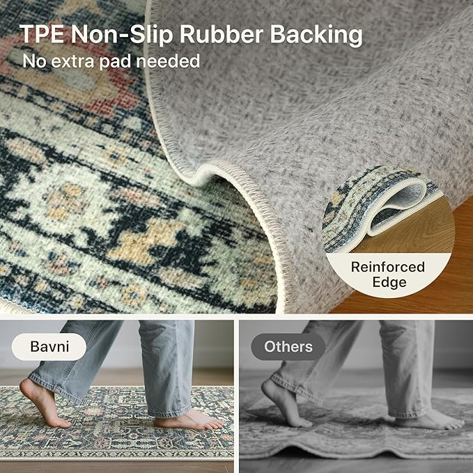 Bavni Round Rug 5ft-Machine Washable Area Rugs Non-Slip - Image 5