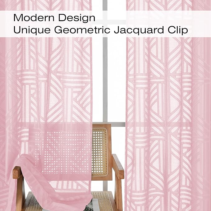 Simplebrand Blush Semi Sheer Curtains 45 Inch Length 2 Panels, Geometric - Image 3