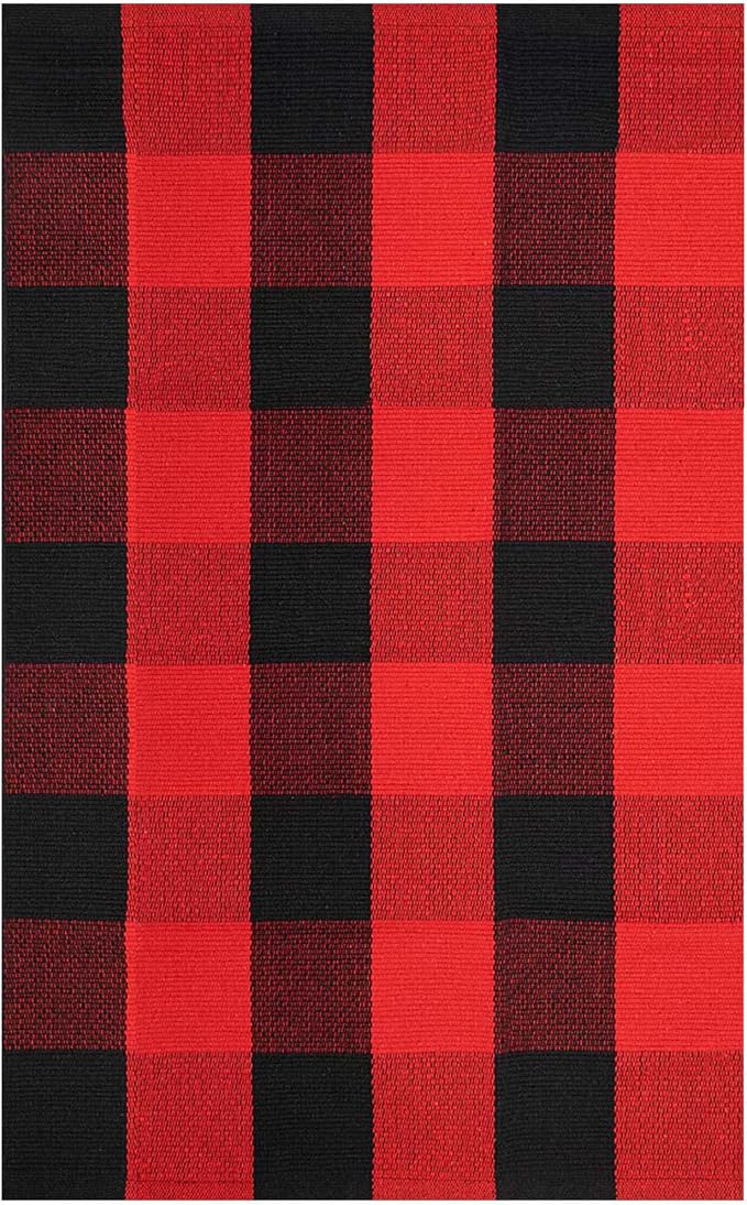 IOHOUZE Christmas Buffalo Plaid Rug 2x3 Ft Outdoor Indoor Doormat Red Black - Image 8