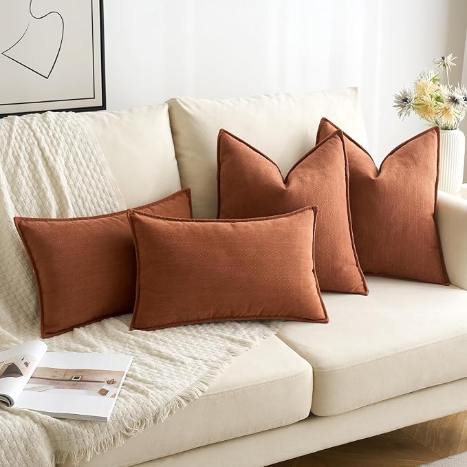 MIULEE Pack of 2 Burnt Orange Decorative Pillow Covers 24x24 Inch Chenille - Image 2