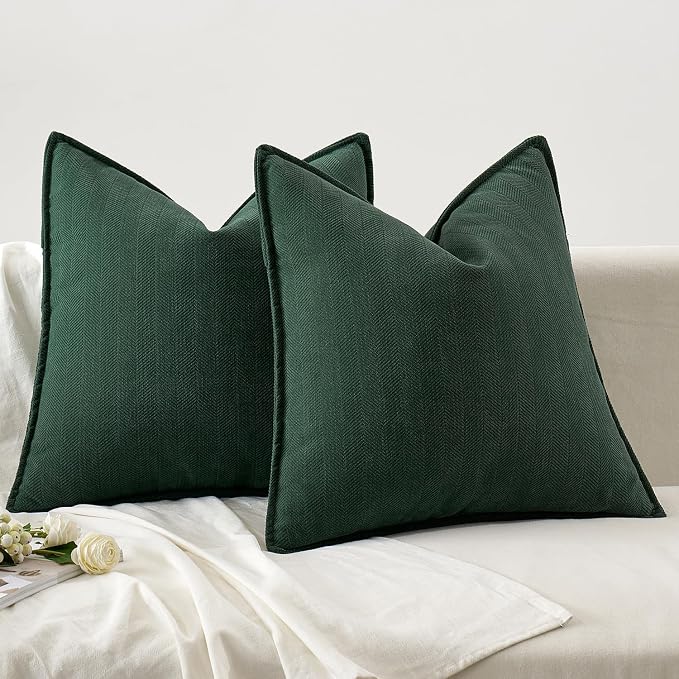 MIULEE Pack of 2 Green Decorative Pillow Covers 22x22 Inch Soft Chenille - Image 8