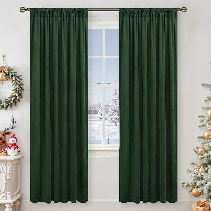LAMIT Velvet Curtains 80 Inch for Living Room, Emerald Green Thermal Insulated - Image 2