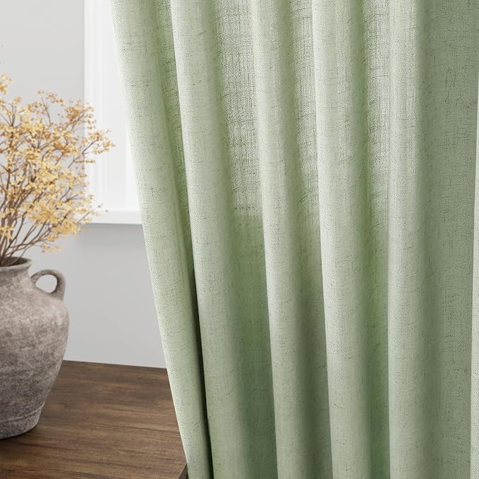 Mist Sage Linen Curtains 90 Inch Long 2 Panels Set - Image 4