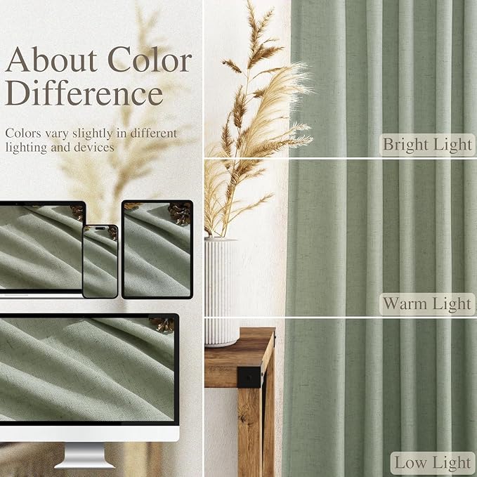 Desert Sage Linen Curtains for Living Room 105 Inches Long Light Filtering Semi - Image 3