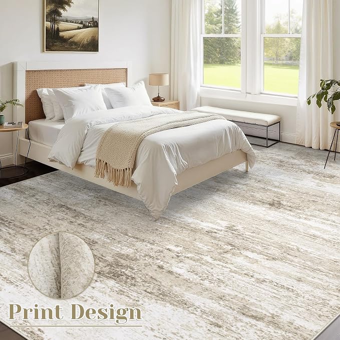 Washable Rug 9x12 Area Rugs for Living Room: Large Neutral Soft Rug Abstract - Image 2