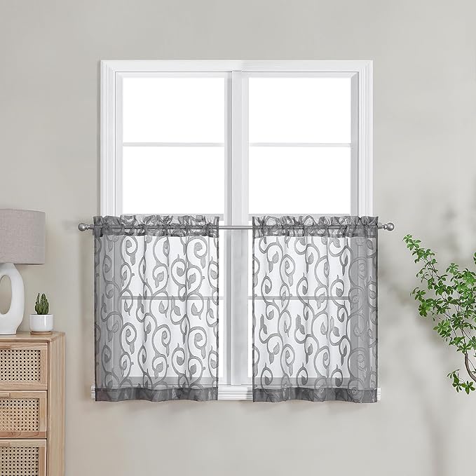 OWENIE Furman Sheer Curtains Tiers 24 Inch Length 2 Panels Set, Geometric by OWENIE