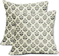 Black Sage Green Floral Block Print Pillow Covers 22x22 Inch Set of 2, Vintage by Sivirary