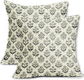 Black Sage Green Floral Block Print Pillow Covers 24x24 Inch Set of 2, Vintage by Sivirary