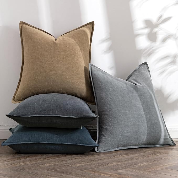 MIULEE Neutral Navy Linen Pillow Covers Pack of 4 Decorative Natural Throw - Image 5