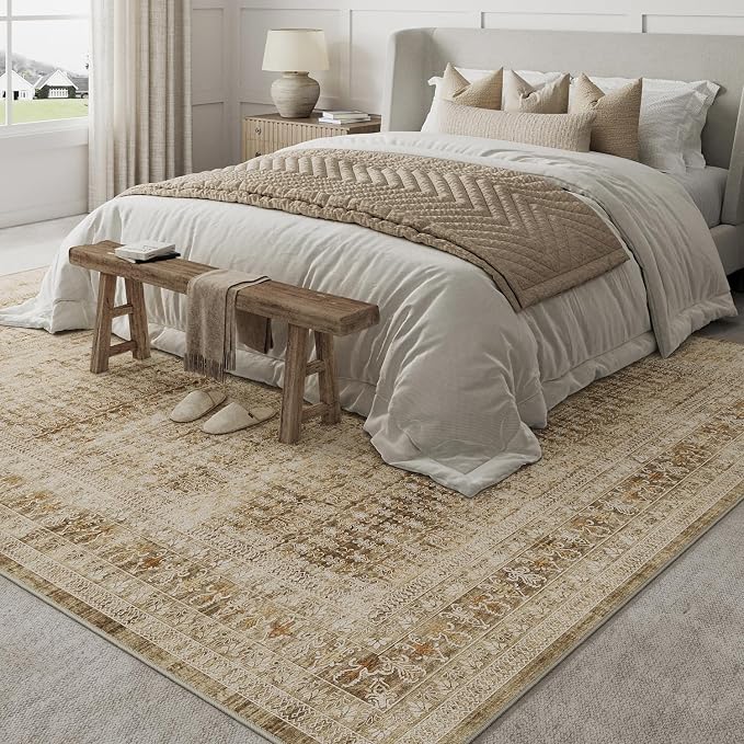 PureCozy Brown 6x9 Area Rug for Living Room Washable Vintage Distressed Large - Image 3