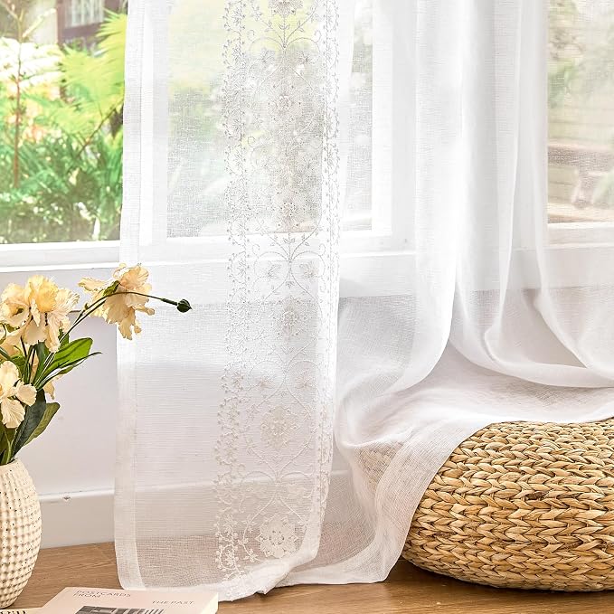 jinchan Weslie Floral White Sheer Curtains - Image 8