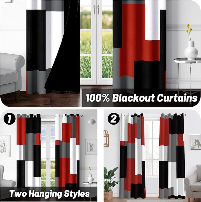 Tyrot Red Black 100% Blackout Curtains - Image 2