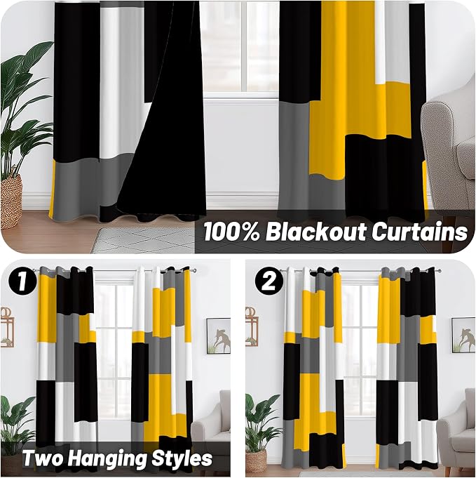 Tyrot Yellow 100% Blackout Curtains - Image 2