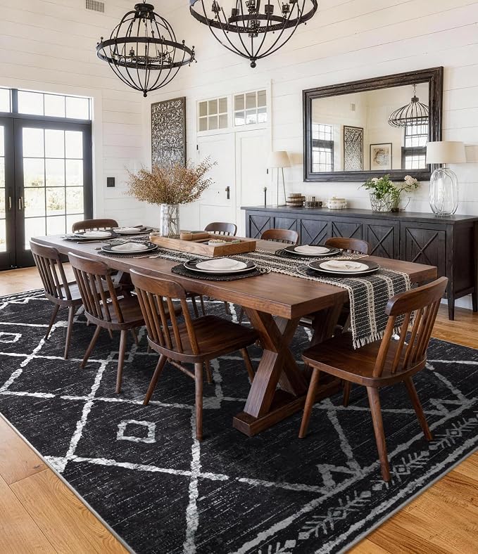 YIHOUSE Moroccan Rugs for Living Room, 6x9 Black and White Aztec Area Rug - Image 8