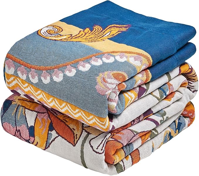 MSGKV Boho Throw Blanket 90"x90" Bed Floral 100% Cotton Blanket Spring by MSGKVHomeTextiles