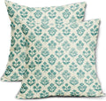 Teal Floral Pillow Covers 16x16 Inch Set of 2, Vintage Flower Block Print by Sivirary