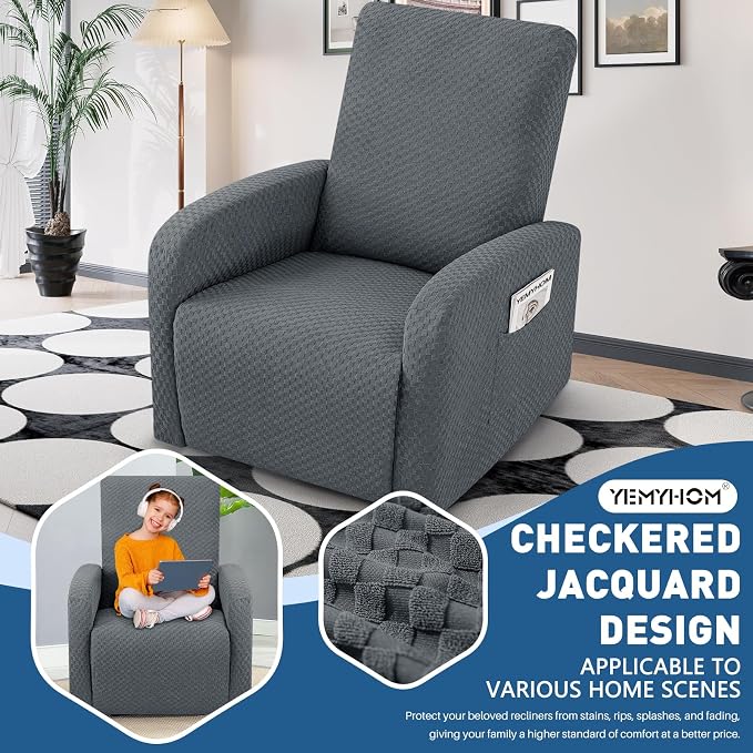 YEMYHOM 3 Pieces Stretch Recliner Slipcover Latest Jacquard Small Recliner - Image 2