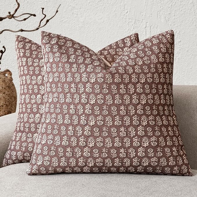 Foindtower Set of 2 Decorative Vintage Floral Print Throw Pillow Covers Neutral by Foindtower