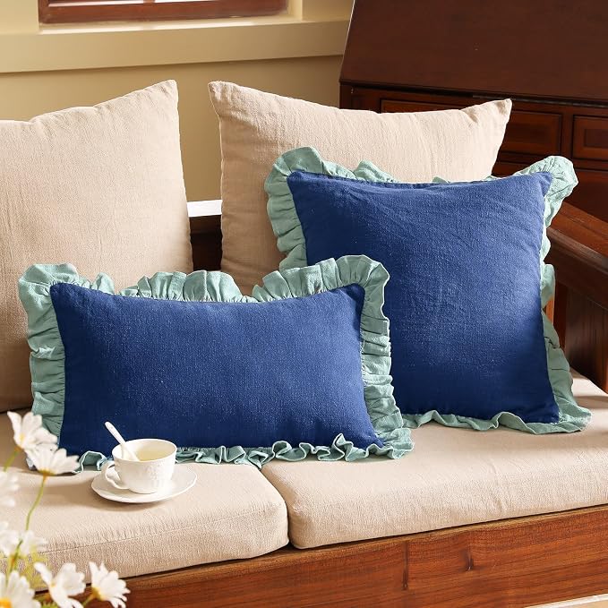 patdrea Shabby Chic Blue Decorative Throw Pillow Covers 12x20 Set of 2 - Image 3