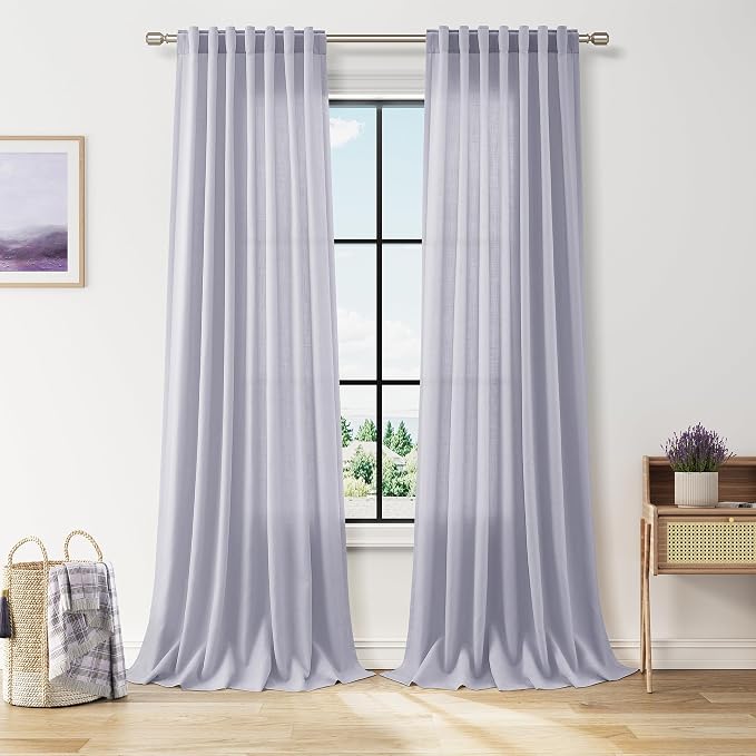 Nanspring Lavender Purple Linen Curtains 102 Inches Long by Nanspring