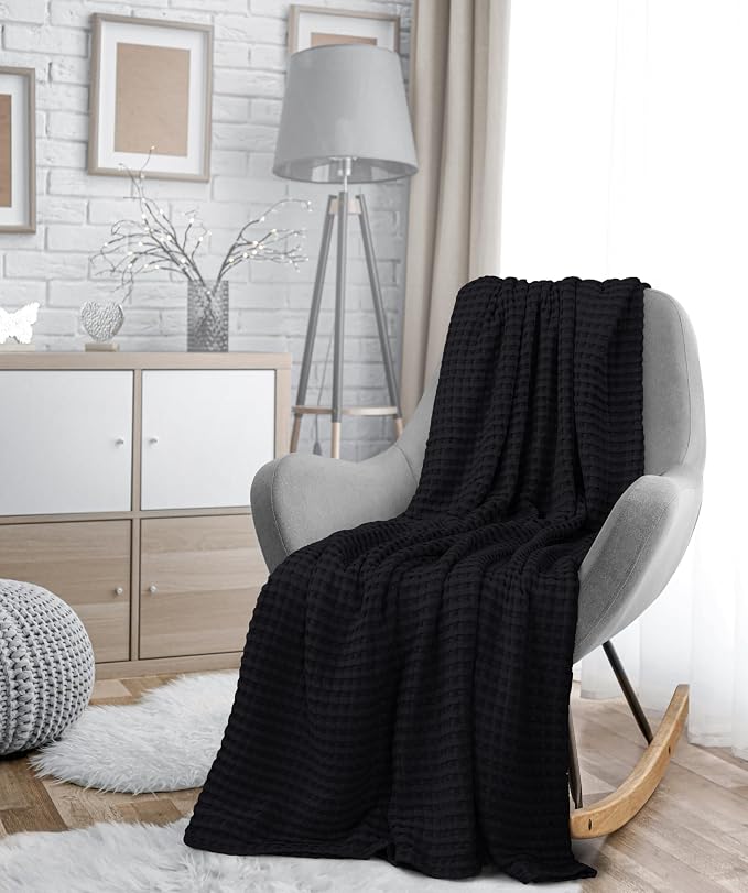 Utopia Bedding Black 100% Cotton Waffle Blanket 300 GSM Soft Lightweight - Image 8