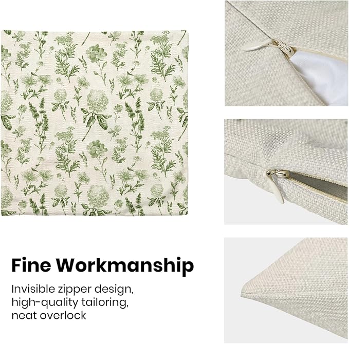 AEIOAE Sage Green Spring Pillow Covers 16x16 Inch Set of 2, Wild Flower Leaves - Image 6