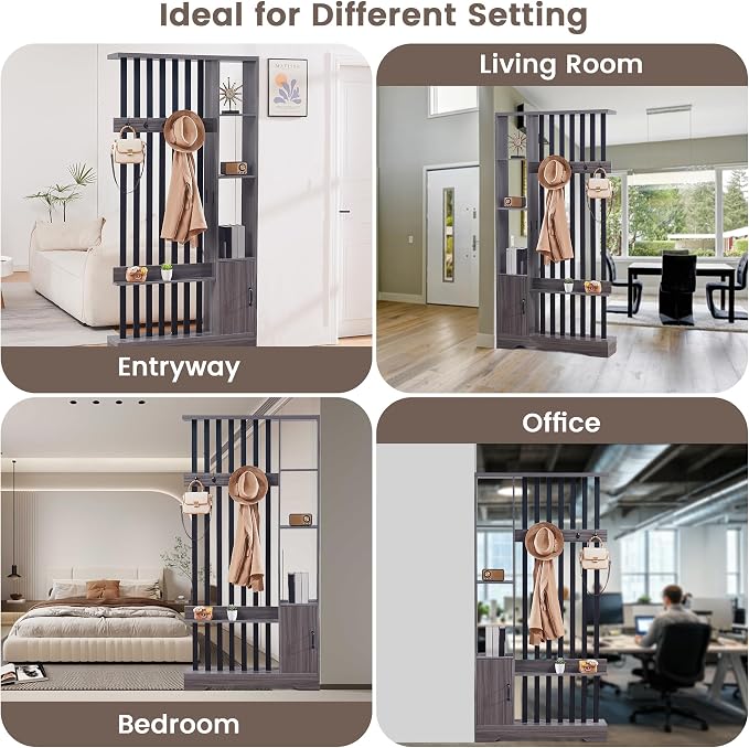 Room Divider with Shelves, Wall Room Divider Bookshelf, Freestanding Wood - Image 9