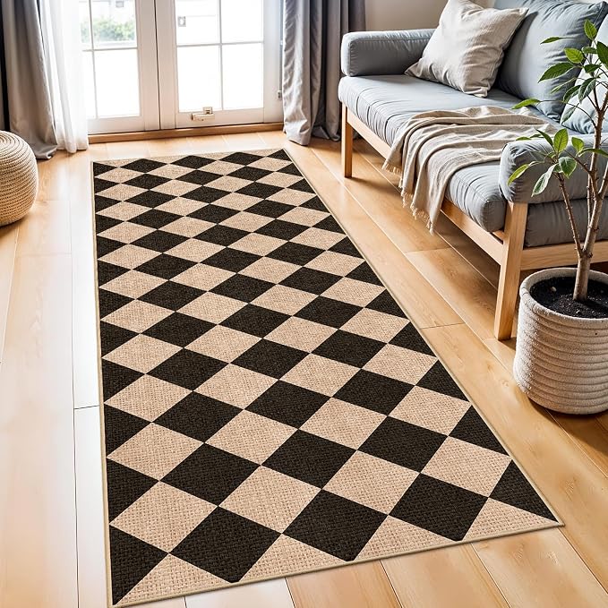 2x6 Jute Woven Runner Rug: Non-Slip Backing Diamond Pattern by BYYVOORugsforYourHome