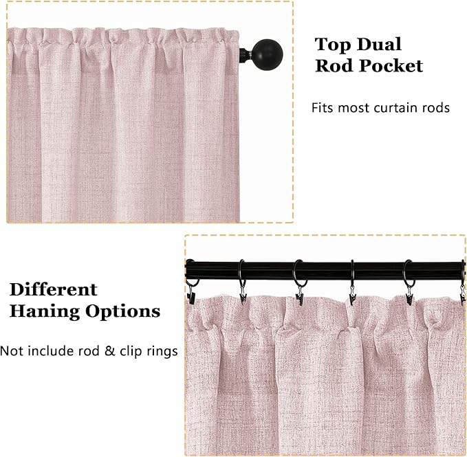 OWENIE Blush Pink Valances for Windows 1 Pcs 20 Inch Length, Light Filtering - Image 4