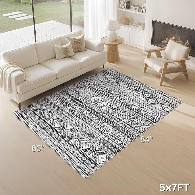 cotiled 5x7 Area Rug Living Room: Washable Boho Rugs - Image 2