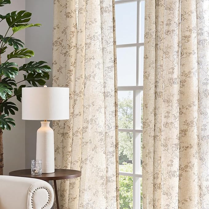 jinchan Linen Floral Curtains 63 Inch Farmhouse Country Flower Drapes Rustic - Image 6