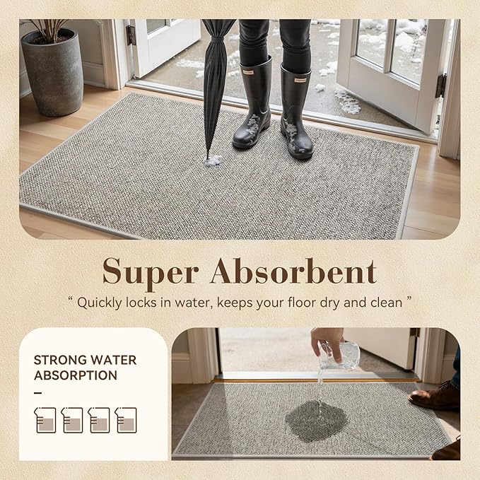 MontVoo Door Mat Indoor Entrance Doormat, Absorbent Durable Rubber Non Slip - Image 5