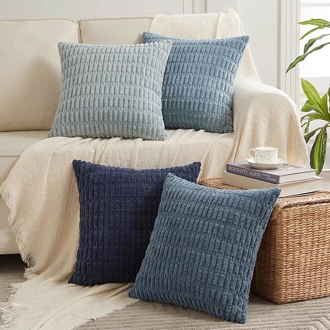 Fancy Homi Set of 4 Blue Decorative Throw Pillow Covers 16x16 Inch by Fancy+Homi