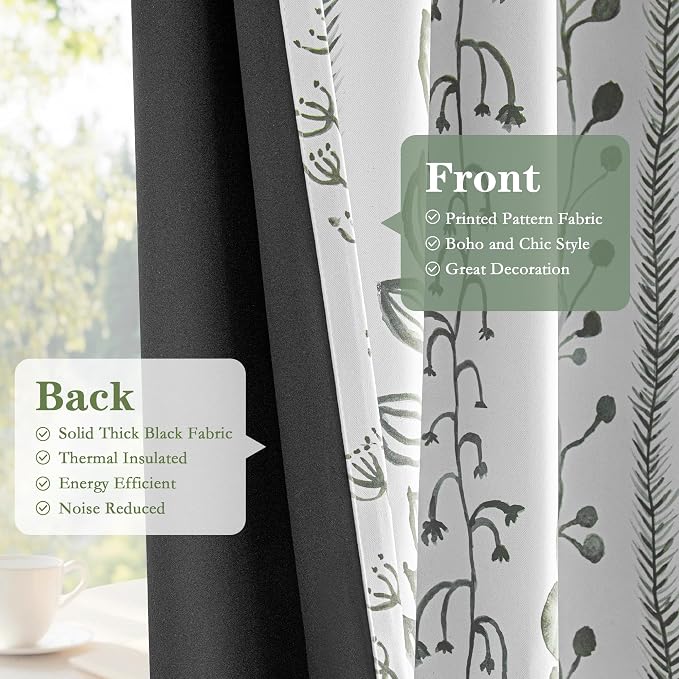 MEETSKY Sage Green Blackout Curtains 72 Inches Long 2 Panels Boho Curtains - Image 6