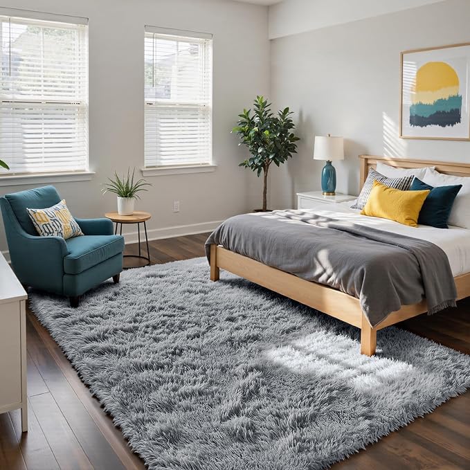 yongyangjuxin Fluffy Rug Shaggy Area Rug, Light Grey 8x10 Area Rugs - Image 2