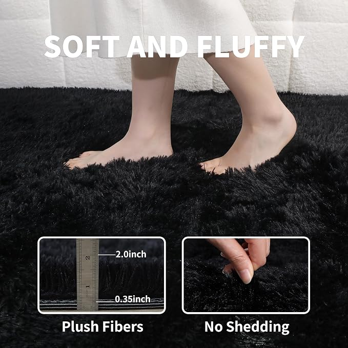 Black Fluffy 8x10 Large Area Rugs - Image 3