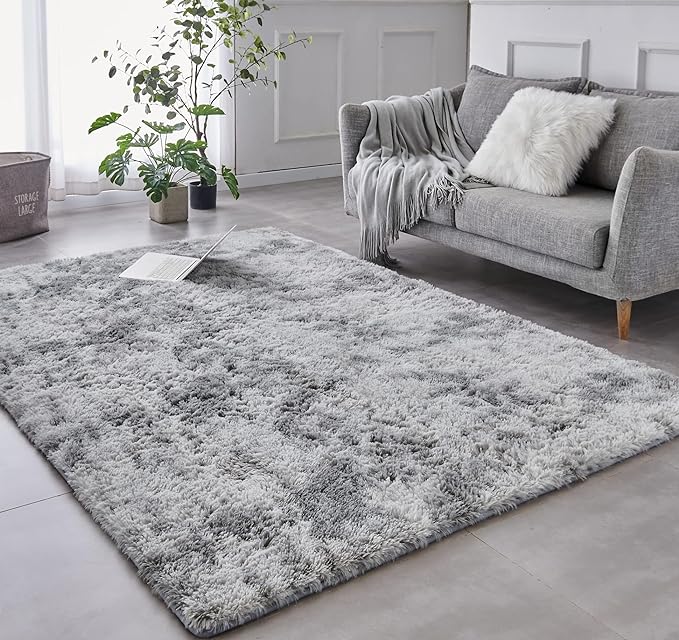 TABAYON Shaggy Tie Dyed Light Grey Rug, 2x3 Area Rugs by TABAYON