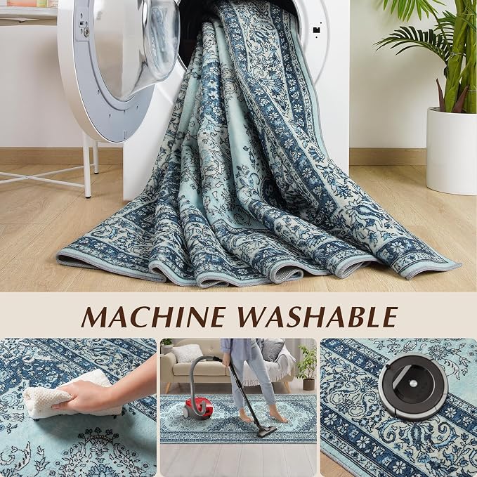 Runner Rug for Bedroom, 2x6 Non-Slip Vintage Area Rug, Machine Washable Boho - Image 3