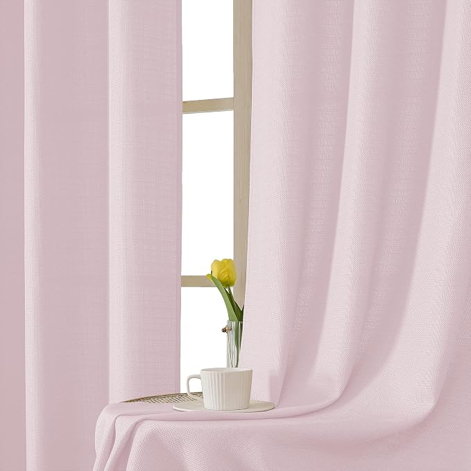 Chyhomenyc Blush Pink Curtains 72 Inch Length 2 Panels Set, Faux Linen Textured - Image 7