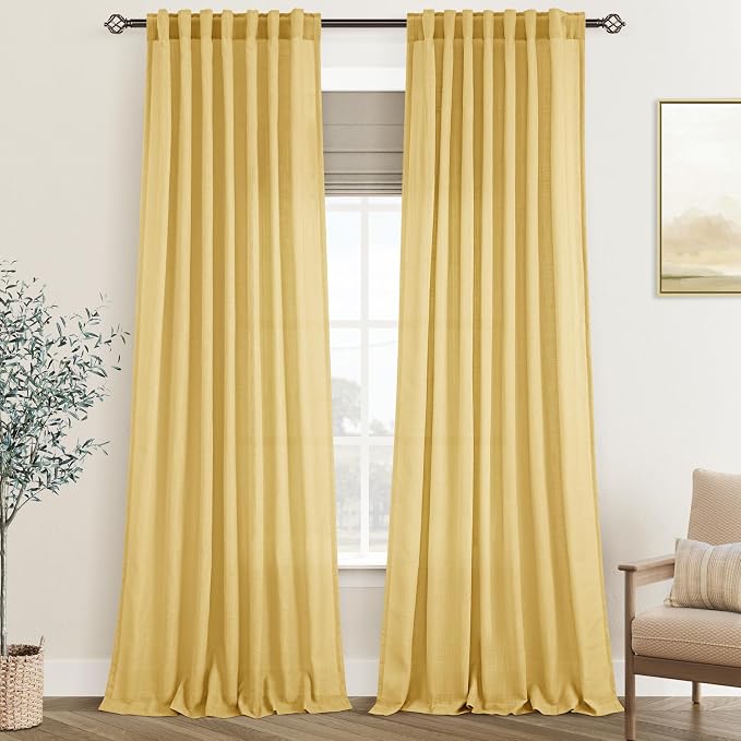 Gold Curtains for Living Room Back Tab Modern Farmhouse Semi Sheer Curtains 96 by Jolilight