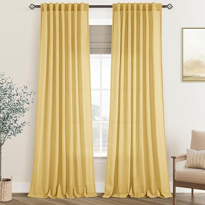 Gold Curtains for Living Room Back Tab Modern Farmhouse Semi Sheer Curtains 102 by Jolilight