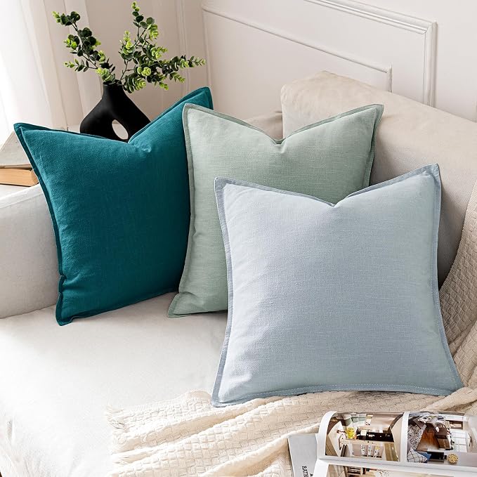 MIULEE Decorative Linen Pillow Covers 20x20 Inch Teal Blue ​Boho Farmhouse​ - Image 5