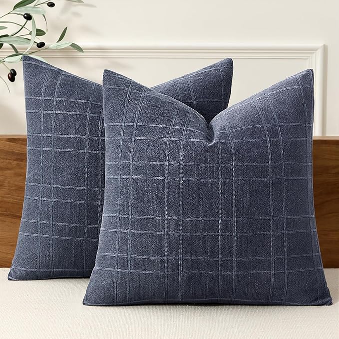 MIULEE Decorative Linen Check Throw Pillow Covers Neutral Farmhouse Vintage by MIULEE